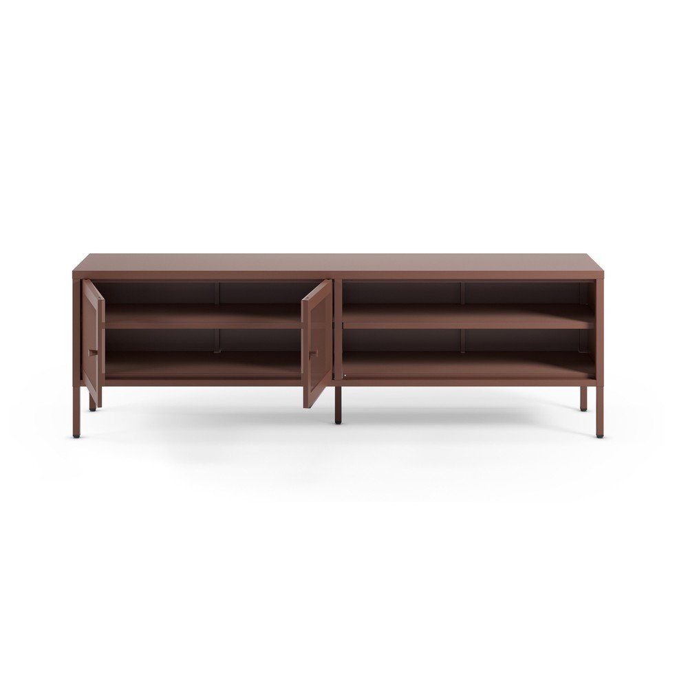Bordowa metalowa szafka pod TV 160x50x35 cm Fayna – Marckeric (zdjęcie 3)