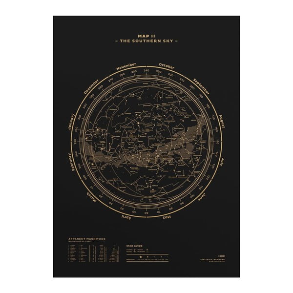 Plakat The Southern Sky Gold/Black, 50x70 cm