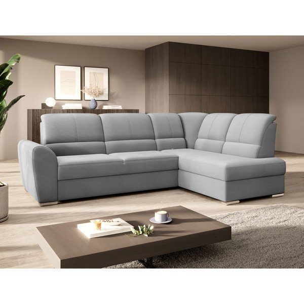 Szary aksamitny rozkładany/ze schowkiem narożnik (prawostronny/w kształcie litery L) Siber – ELTAP-image-4