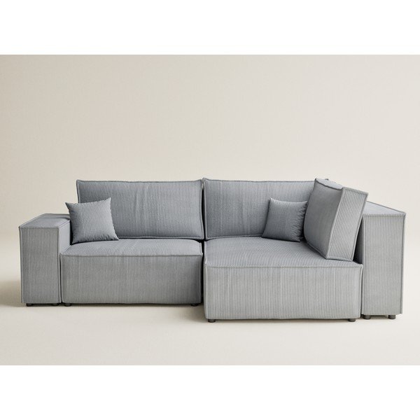 Szary sztruksowy rozkładany/ze schowkiem narożnik (prawostronny/w kształcie litery L) Tonga – Maison de Rêve-image-2