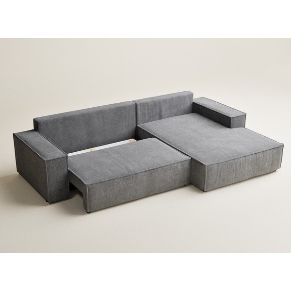 Szary rozkładany/ze schowkiem narożnik z tkaniny szenilowej (prawostronny/z szezlongiem) Maze – Maison de Rêve-image-3