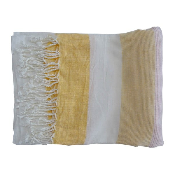 Żółty ręcznik tkany ręcznie z wysokiej jakości bawełny Hammam Gokku, 100x180 cm