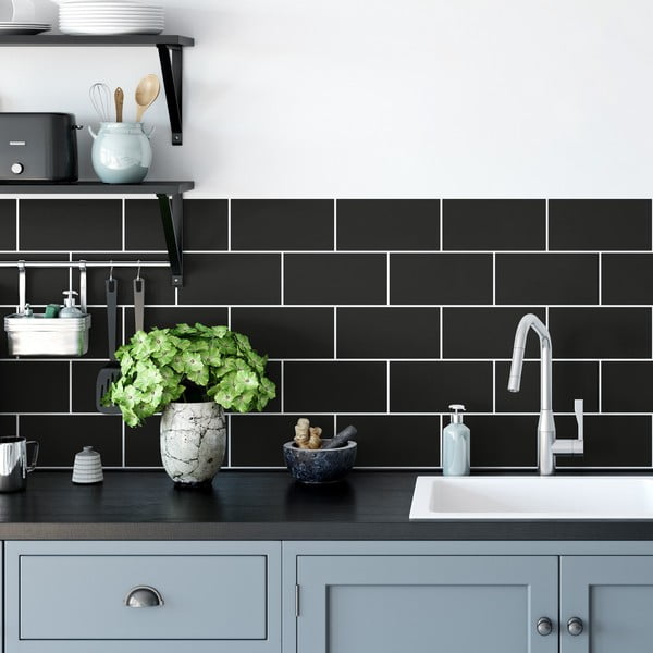 Zestaw naklejek na kafelki 30 szt. 20x10 cm Subway Tiles Black – Ambiance-image-1