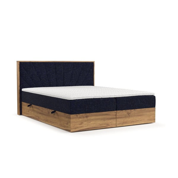 Ciemnoniebiesko-naturalne łóżko boxspring ze schowkiem 160x200 cm Asahi – Maison de Rêve