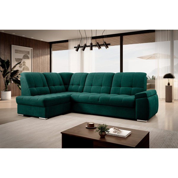 Zielony aksamitny rozkładany/ze schowkiem narożnik (lewostronny/w kształcie litery L) Sado – ELTAP-image-4