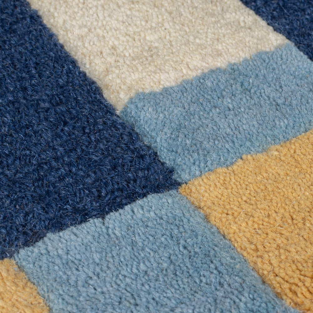 Niebieski wełniany chodnik tkany ręcznie 60x230 cm Kai Wool Border – Flair Rugs (zdjęcie 3)
