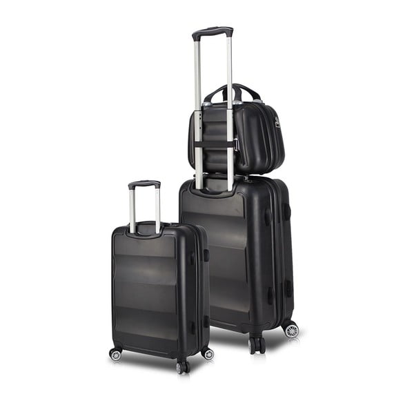 Zestaw 2 czarnych walizek na kółkach z USB i kuferka podróżnego My Valice LASSO Cab Med & MU