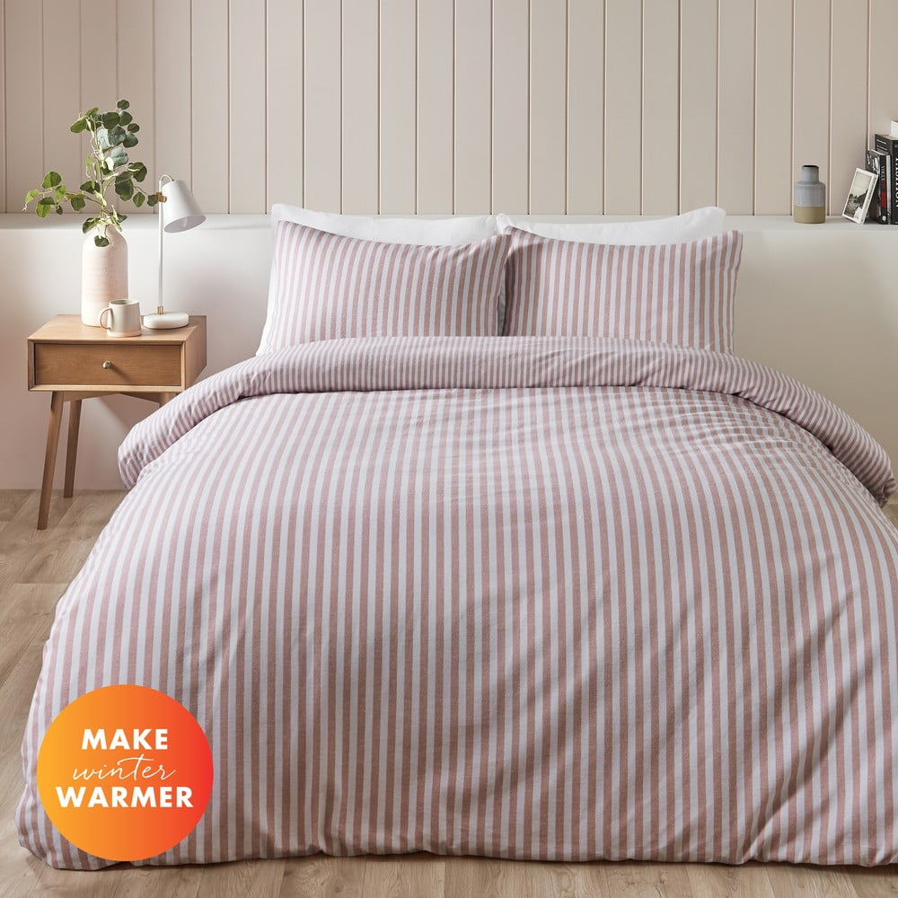 Różowa flanelowa pościel dwuosobowa 230x220 cm Stripe – Catherine Lansfield (zdjęcie 6)