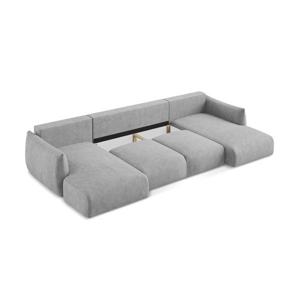 Jasnoszary rozkładany narożnik z tkaniny szenilowej (w kształcie litery U) Leila – Makamii-image-4