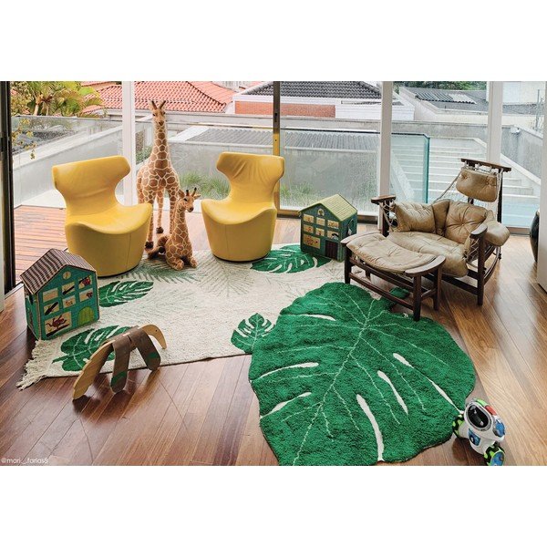 Ciemnozielony bawełniany dywan dziecięcy tkany ręcznie odpowiedni do prania 120x180 cm Monstera Leaf – Lorena Canals-image-4