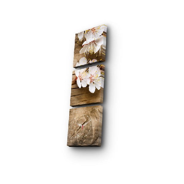 Wieloczęściowy obraz z zegarem Wiosenne Kwiaty, 90x28 cm