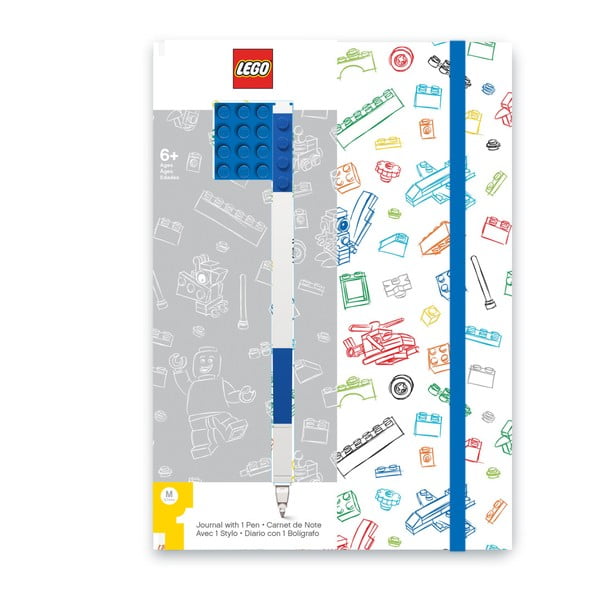 Niebiesko-biały notes A5 z niebieskim długopisem LEGO®, 96 stron