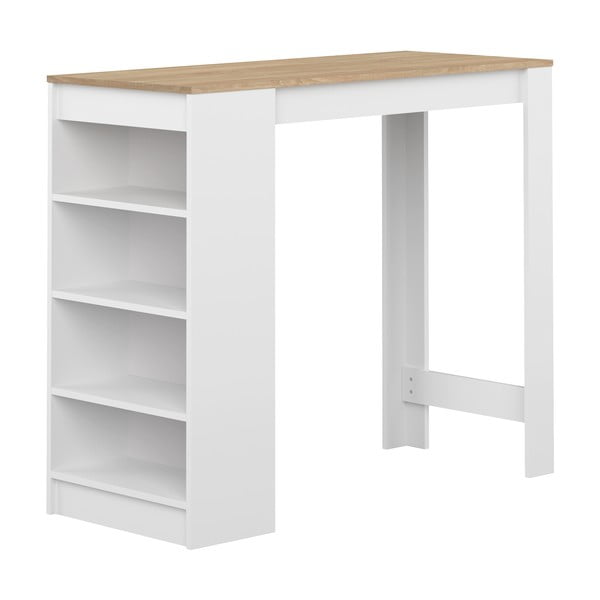 Biały stolik barowy z blatem w dekorze dębu 115x50 cm Aravis – TemaHome 