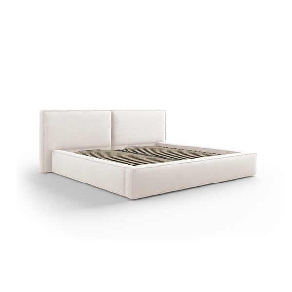 Beżowe tapicerowane łóżko dwuosobowe ze schowkiem i stelażem 180x200 cm Arendal – Cosmopolitan Design