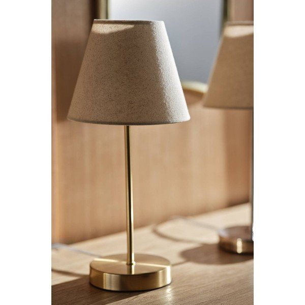 Beżowa/w kolorze mosiądzu tekstylna lampa stołowa (wysokość 39 cm) Lasse – Jotex-image-2