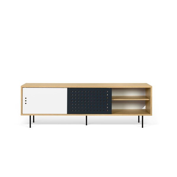 Szafka pod TV w kolorze dębu z czarno-białymi elementami TemaHome Dann Dots, dł. 201 cm-image-4