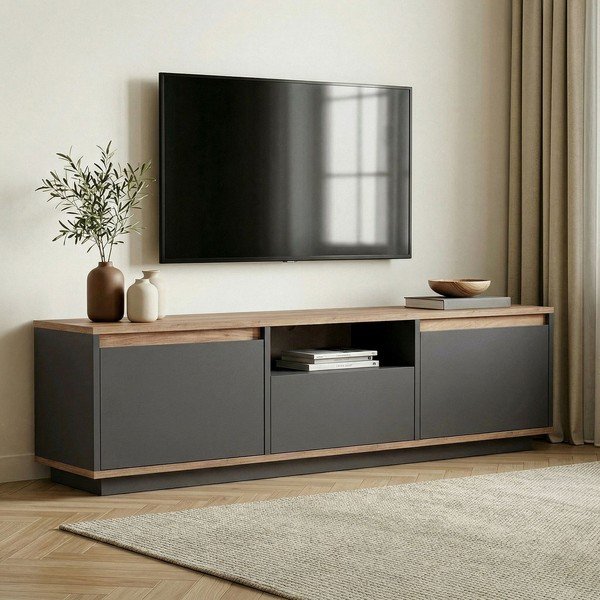 Antracytowa szafka pod TV 160x42x30 cm Sentinel – Kalune Design-image-1
