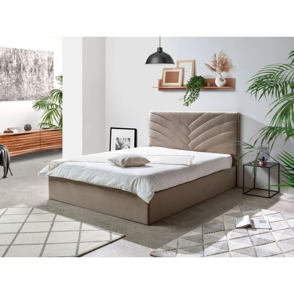 Beżowe tapicerowane łóżko dwuosobowe ze schowkiem ze stelażem 160x200 cm Palmyre – Bobochic Paris-image-1