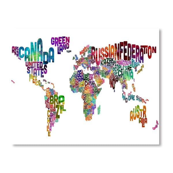 Plakat z kolorową mapą świata Americanflat Letters, 60x42 cm