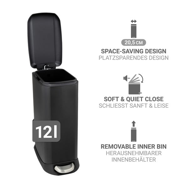 Stalowy kosz na śmieci z pedałem w kolorze matowej czerni 12 l Design – Wenko-image-3