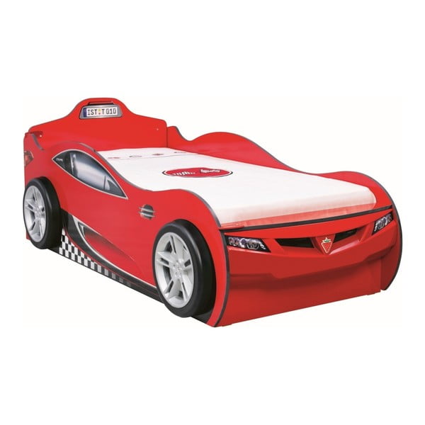 Czerwone łóżko dziecięce w kształcie auta ze schowkiem Coupe Carbed With Friend Bed Red, 90x190 cm