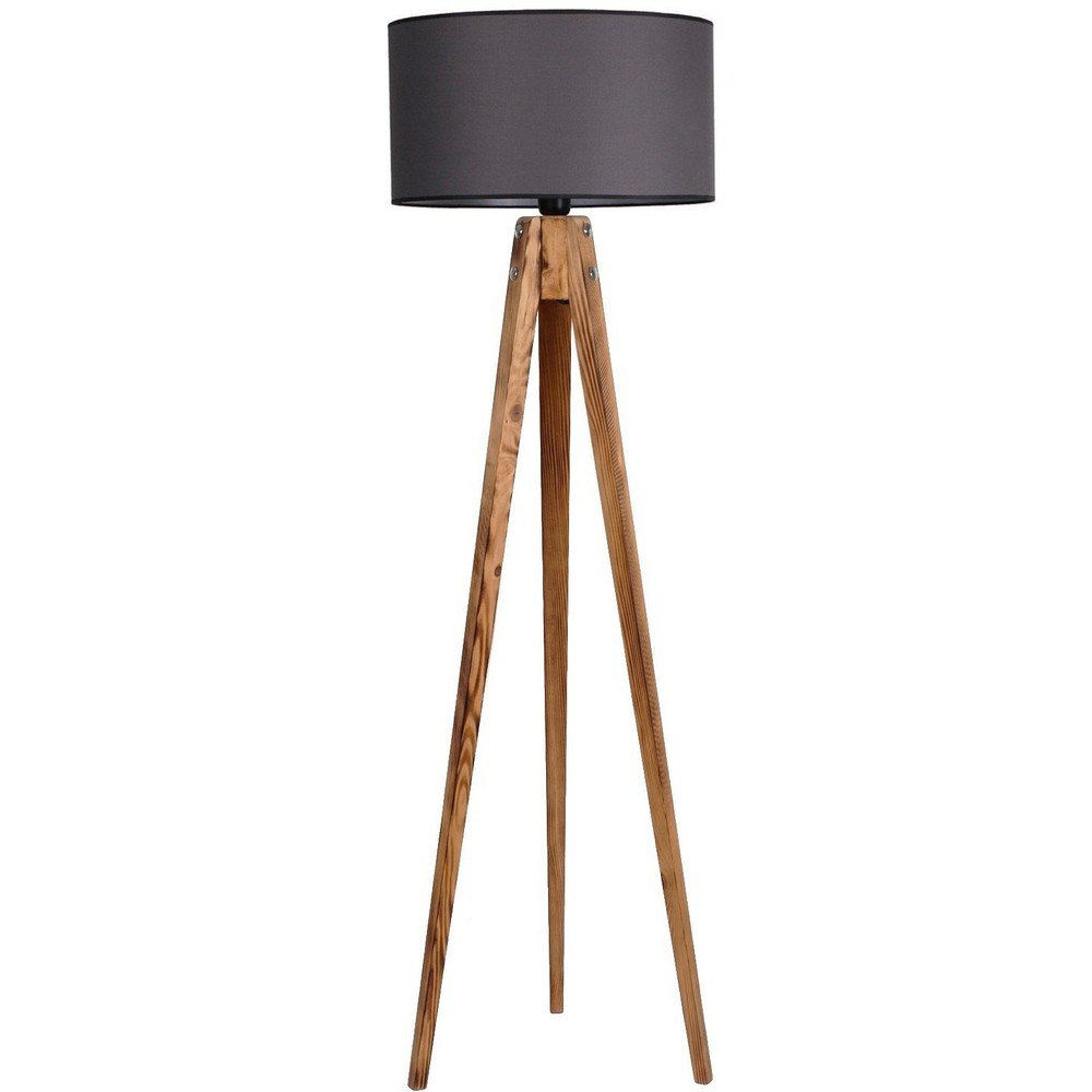 Ciemnoszara/w naturalnym kolorze lampa stojąca z tekstylnym kloszem (wysokość 153 cm) Tripod – Opviq lights