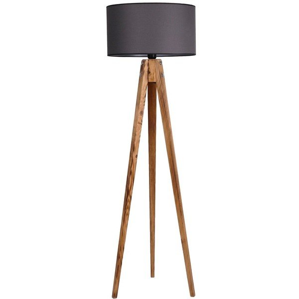 Czarna/w naturalnym kolorze lampa stojąca z tekstylnym kloszem (wysokość 153 cm) Tripod – Opviq lights