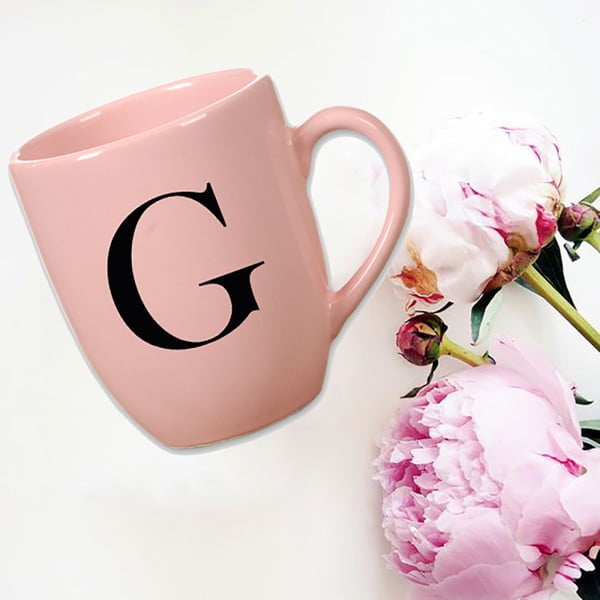Różowy kubek ceramiczny Vivas Letter G, 330 ml