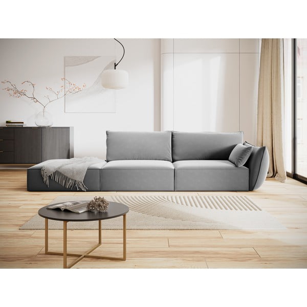 Jasnoszara aksamitna sofa prawostronna 264 cm Vanda – Mazzini Sofas-image-1