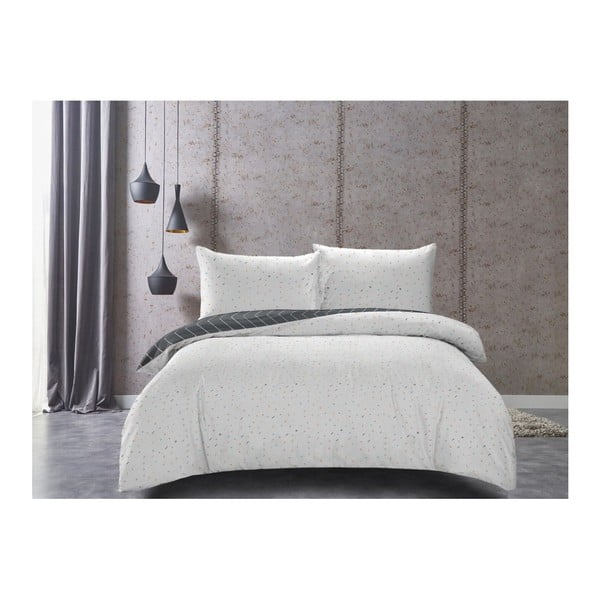 Szaro-biała pościel dwustronna z satyny bawelnianej DecoKing Panels, 155x200 cm-image-1