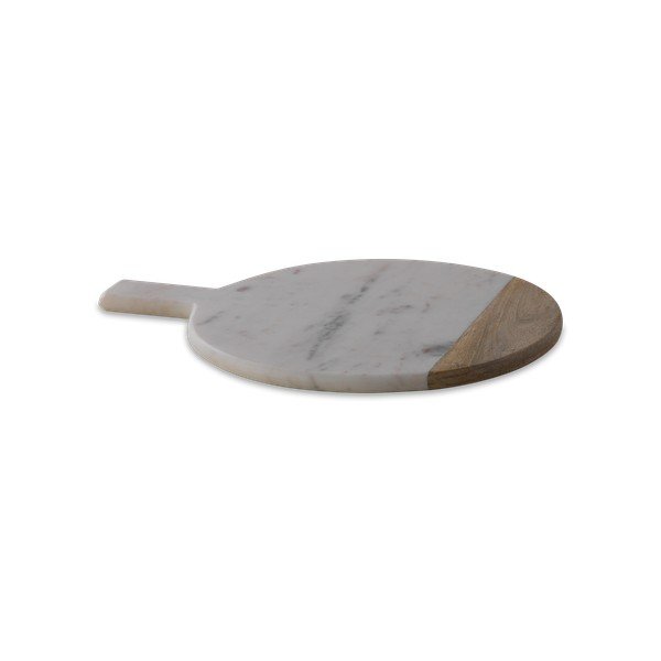 Okrągła deska do serwowania z białego marmuru i drewna mango Nkuku Bwari, ø 32 cm
