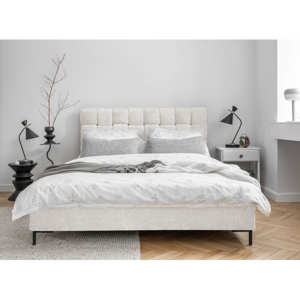 Kremowe tapicerowane łóżko dwuosobowe ze stelażem 160x200 cm Eve – Miuform-image-1