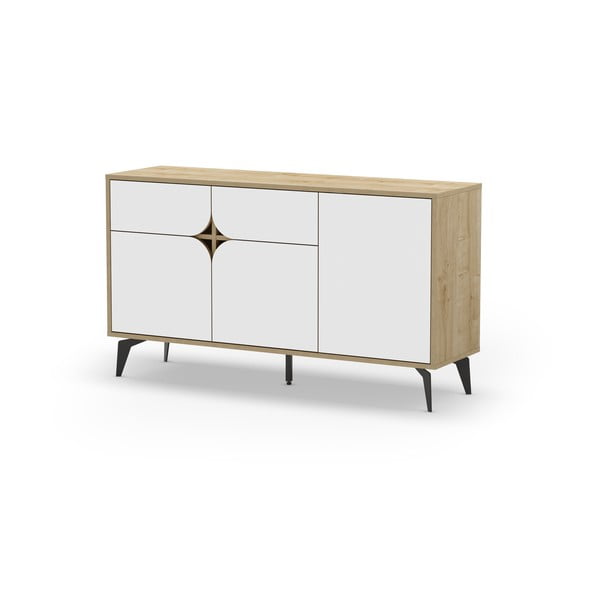 Biała niska komoda w dekorze dębu 140x79 cm Nola – Marckeric-image-3