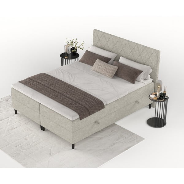 Szarobeżowe łóżko boxspring ze schowkiem 200x200 cm Gwen – Maison de Rêve-image-3