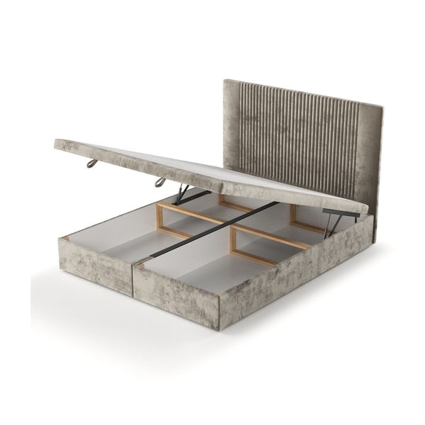 Beżowe tapicerowane łóżko dwuosobowe ze schowkiem 200x200 cm Mavel – Maison de Rêve-image-4