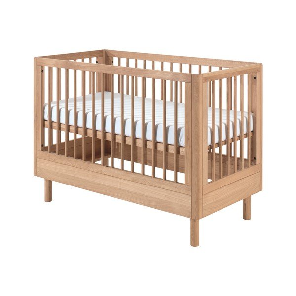 Łóżeczko z litego drewna dębowego z regulowaną wysokością 60x120 cm w naturalnym kolorze Forrest – Vipack