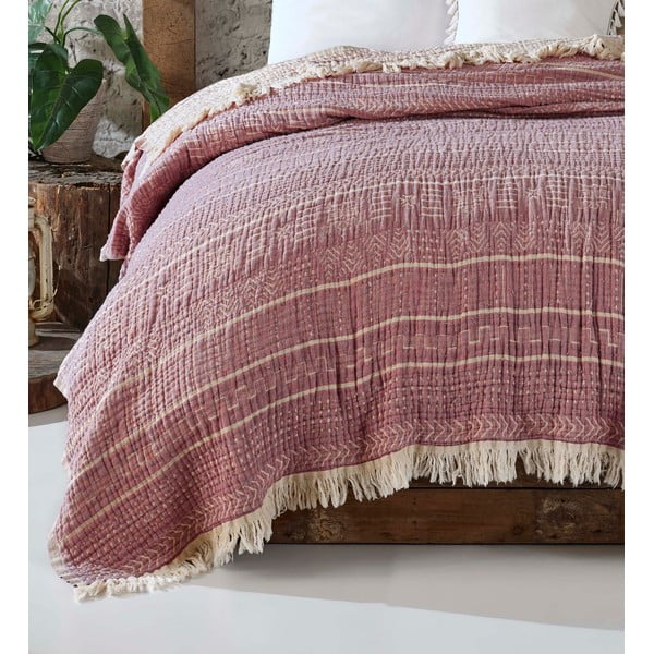 Czerwona narzuta muślinowa na łóżko dwuosobowe 220x240 cm Etno – Mijolnir-image-1