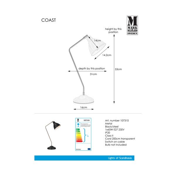 Czarna lampa stołowa z detalami w kolorze srebra Markslöjd Coast-image-2