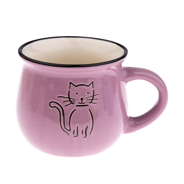 Fioletowy ceramiczny kubek z rysunkiem kota Dakls, obj. 0,3 l