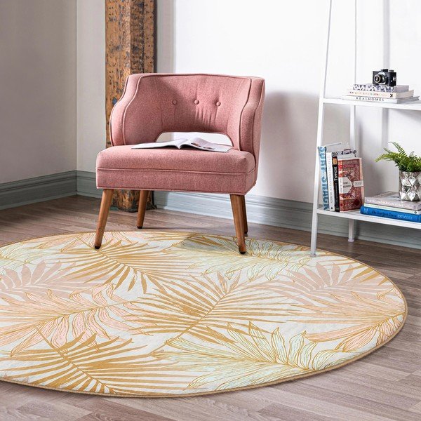 Żółty okrągły dywan odpowiedni do prania i robotów sprzątających ø 80 cm Comfort – Mila Home-image-3