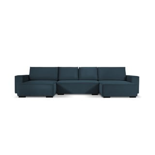 Ciemnoniebieska sztruksowa rozkładana sofa w kształcie "U" Mazzini Sofas Azalea
