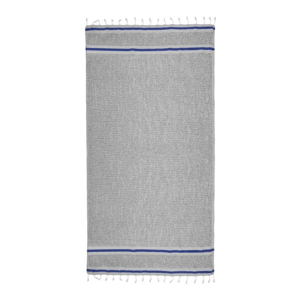 Szary ręcznik hammam z ciemnoniebieskimi detalami Begonville Avola, 170x90 cm