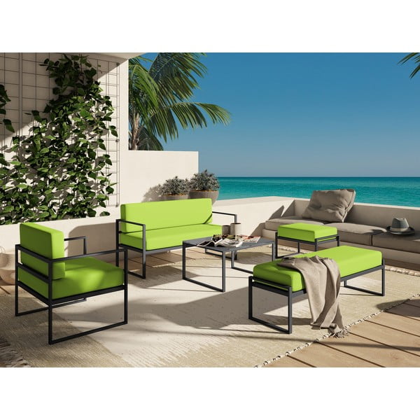 Limonkowozielona 2-osobowa sofa ogrodowa w czarnej ramie Calme Jardin Nicea-image-1