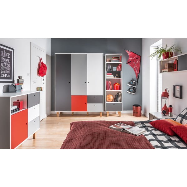 Biało-szara komoda z czerwonym detalem Vox Concept-image-1