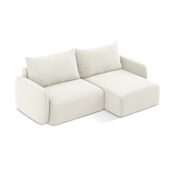 Kremowy aksamitny rozkładany/ze schowkiem narożnik (prawostronny/z szezlongiem) Kalena – Makamii-image-3