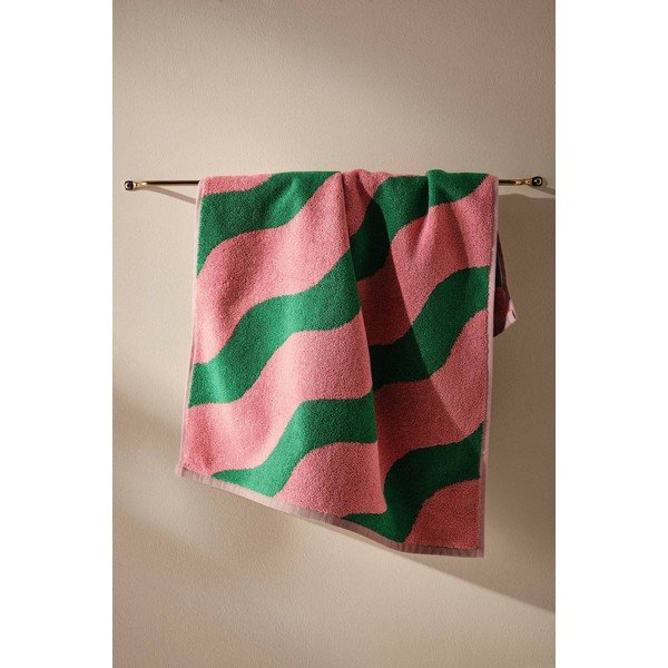 Zielony/różowy bawełniany ręcznik 50x70 cm Waves – Jotex-image-1