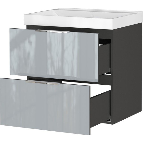 Szara wisząca szafka pod umywalkę z połyskiem 61x65 cm Celano – Germania-image-4