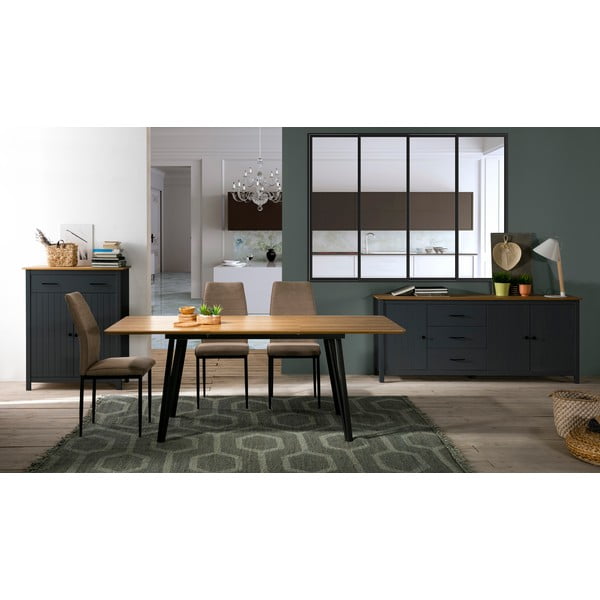 Ciemnoniebieska wysoka komoda z litego drewna sosnowego 90x110 cm Miranda – Marckeric-image-1