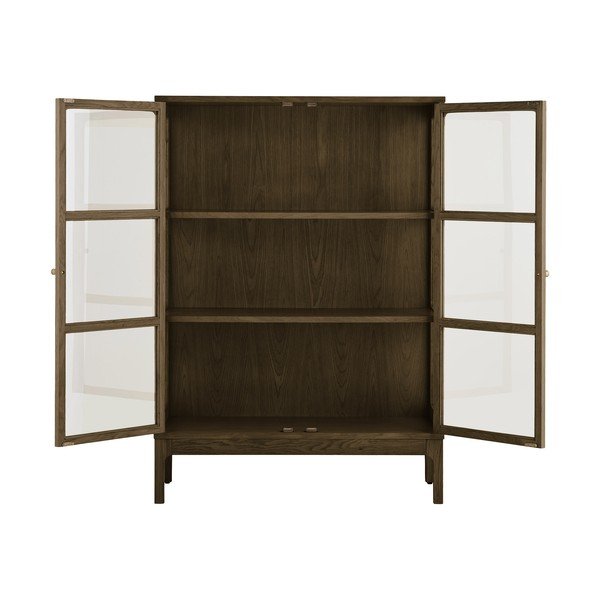 Ciemnobrązowa witryna w dekorze dębu 90x126x40 cm Zamora – House Nordic-image-4