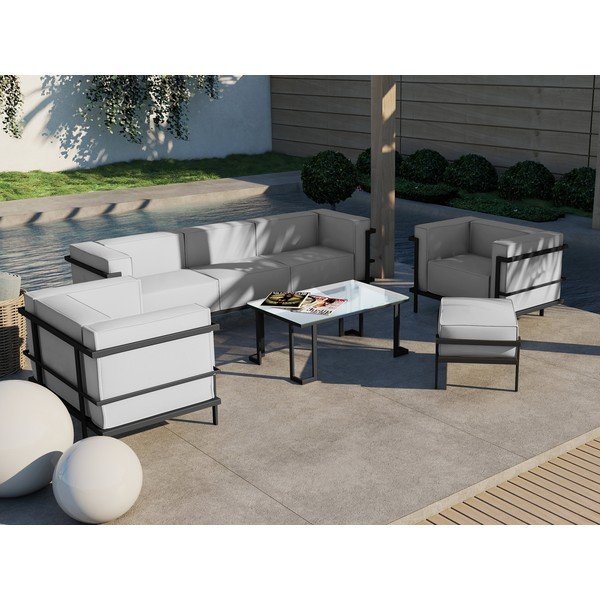 Szara 2-osobowa sofa ogrodowa w czarnej ramie Calme Jardin Cannes-image-1